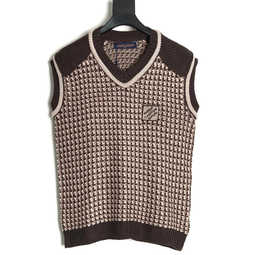 Louis Vuitton Brown Check Jacquard Knit Vest,Louis Vuitton