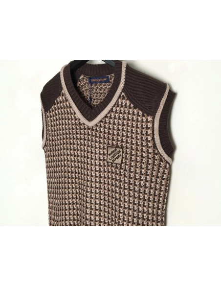 Louis Vuitton Brown Check Jacquard Knit Vest,Louis Vuitton
