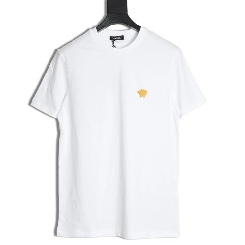 Versace Gold Logo Embroidered Short Sleeve T-Shirt,Versace