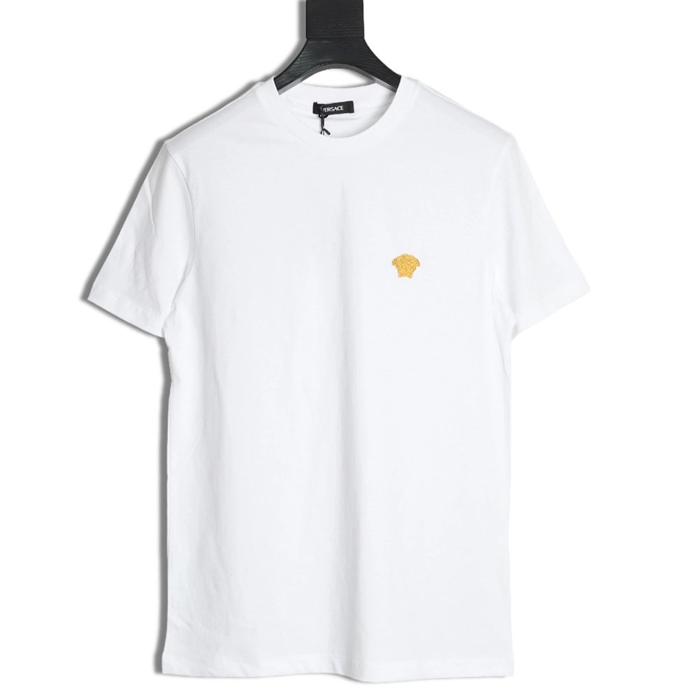 Versace Gold Logo Embroidered Short Sleeve T-Shirt,Versace