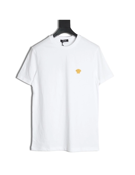 Versace Gold Logo Embroidered Short Sleeve T-Shirt,Versace