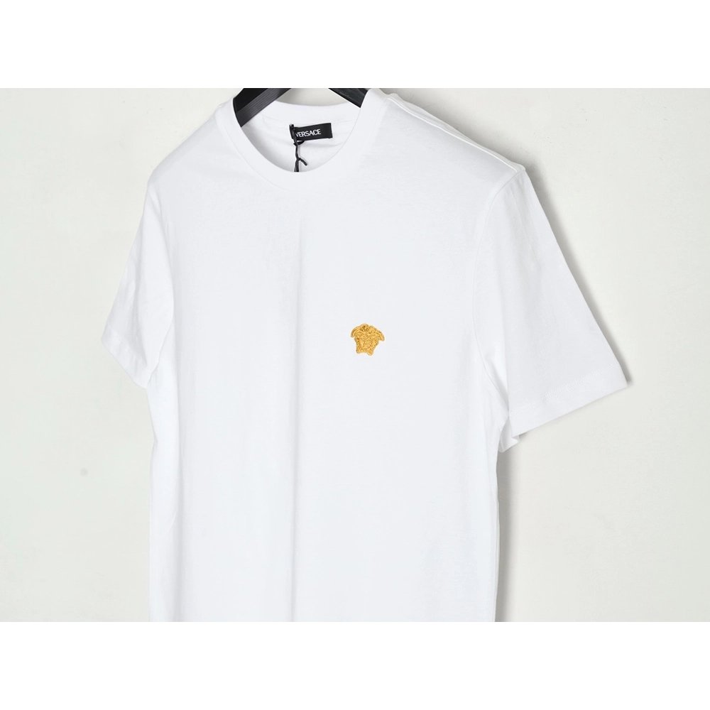 Versace Gold Logo Embroidered Short Sleeve T-Shirt,Versace