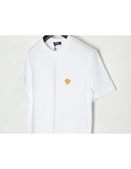 Versace Gold Logo Embroidered Short Sleeve T-Shirt,Versace