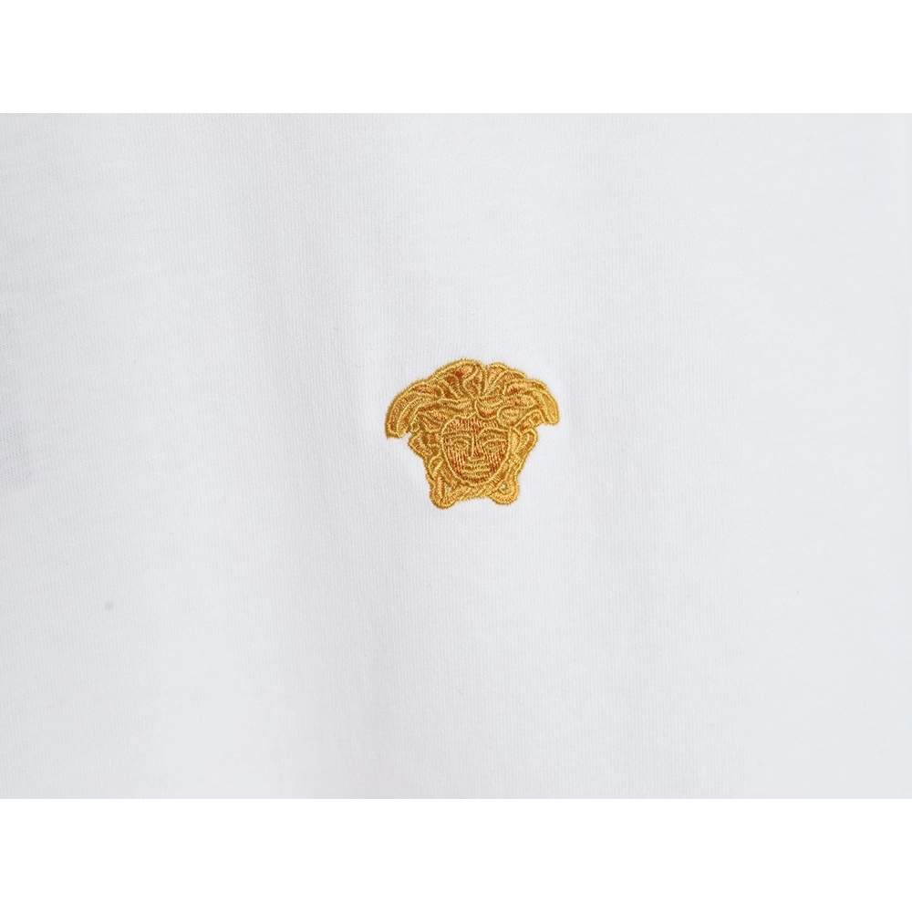 Versace Gold Logo Embroidered Short Sleeve T-Shirt,Versace