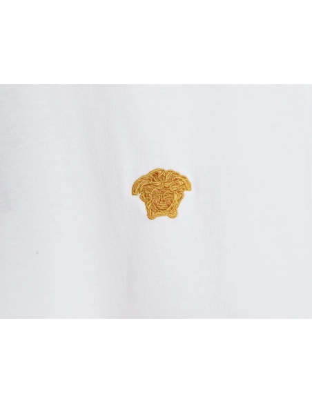 Versace Gold Logo Embroidered Short Sleeve T-Shirt,Versace