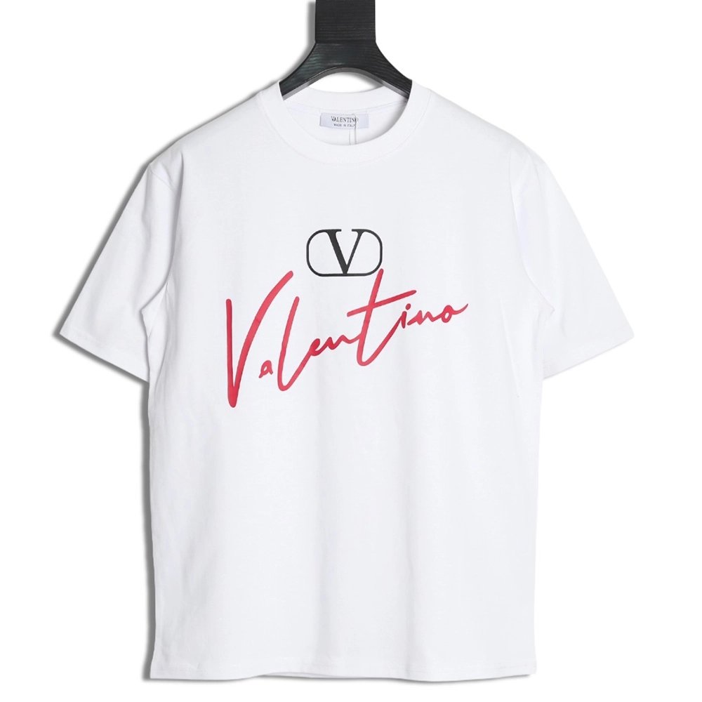 Valentino V logo red signature print short sleeve T-shirt,Valentino