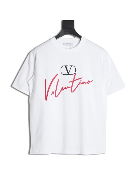 Valentino V logo red signature print short sleeve T-shirt,Valentino