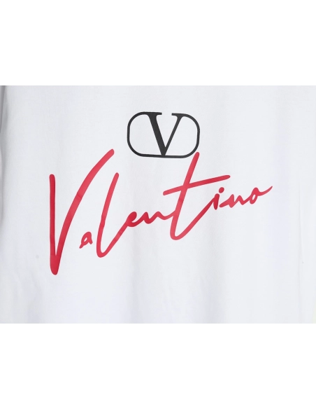 Valentino V logo red signature print short sleeve T-shirt,Valentino