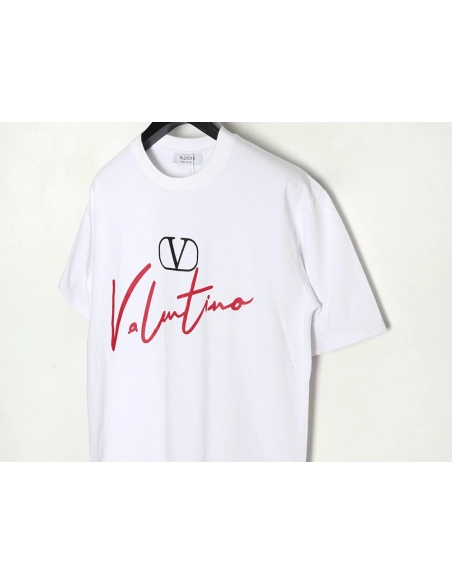 Valentino V logo red signature print short sleeve T-shirt,Valentino