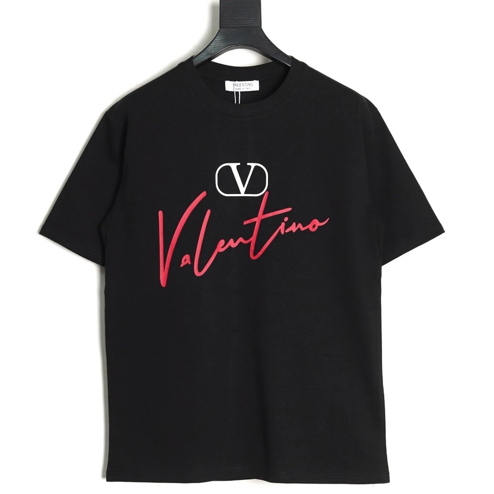 Valentino V logo red signature print short sleeve T-shirt TSK1,Valentino