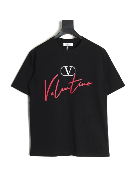 Valentino V logo red signature print short sleeve T-shirt TSK1,Valentino