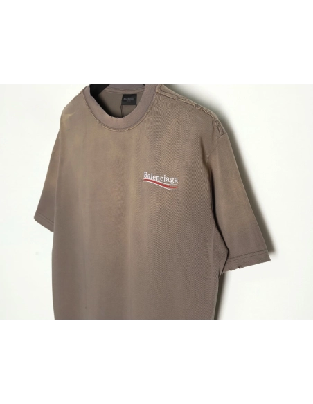Balenciaga Washed Coke Embroidery Stir-fried Color Ripped Short Sleeve T-Shirt,Balenciaga