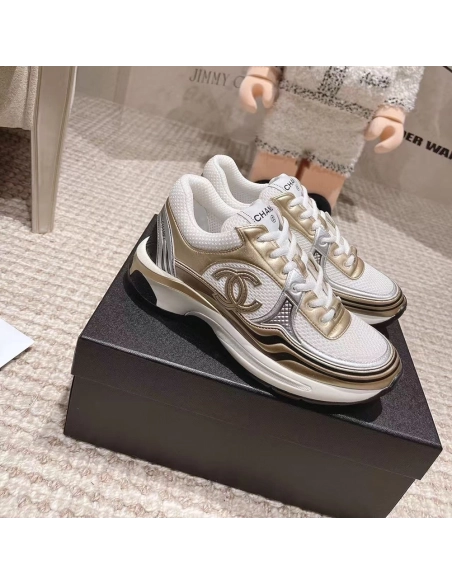 CHANEL CC Logo Cruise Tennis Gold Sneakers,CHANEL SNEAKERS,More Brands