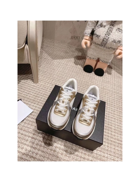 CHANEL CC Logo Cruise Tennis Gold Sneakers,CHANEL SNEAKERS,More Brands