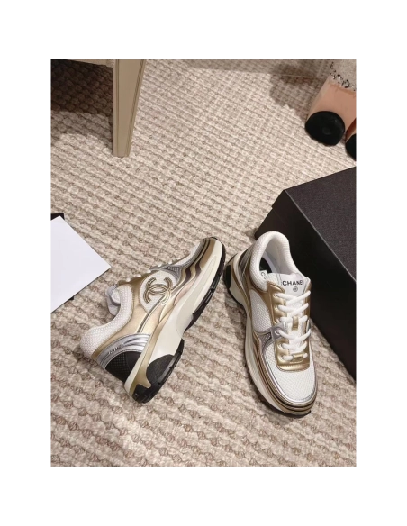 CHANEL CC Logo Cruise Tennis Gold Sneakers,CHANEL SNEAKERS,More Brands