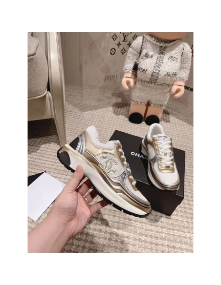 CHANEL CC Logo Cruise Tennis Gold Sneakers,CHANEL SNEAKERS,More Brands