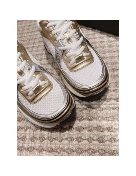 CHANEL CC Logo Cruise Tennis Gold Sneakers,CHANEL SNEAKERS,More Brands