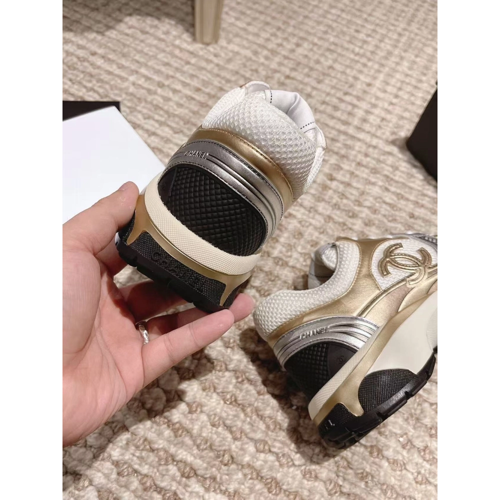 CHANEL CC Logo Cruise Tennis Gold Sneakers,CHANEL SNEAKERS,More Brands