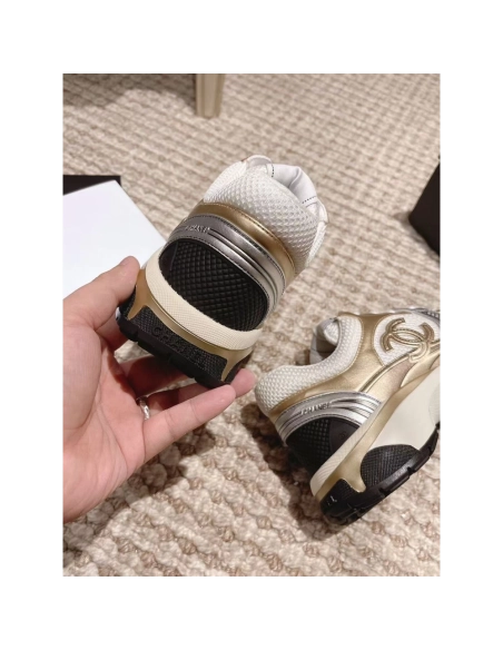 CHANEL CC Logo Cruise Tennis Gold Sneakers,CHANEL SNEAKERS,More Brands