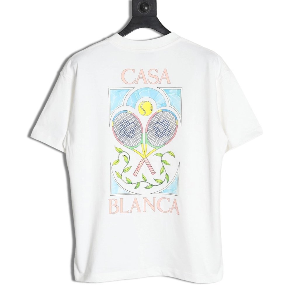 Casablanca tennis racket graffiti print shortsleeved Tshirt,Casablanca T Shirt,Tshirt,APPAREL