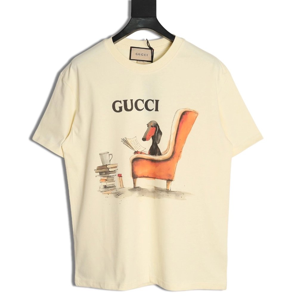 Gucci Reading Puppy High Weight Print Short Sleeve Tshirt,Gucci T Shirt,Tshirt,APPAREL