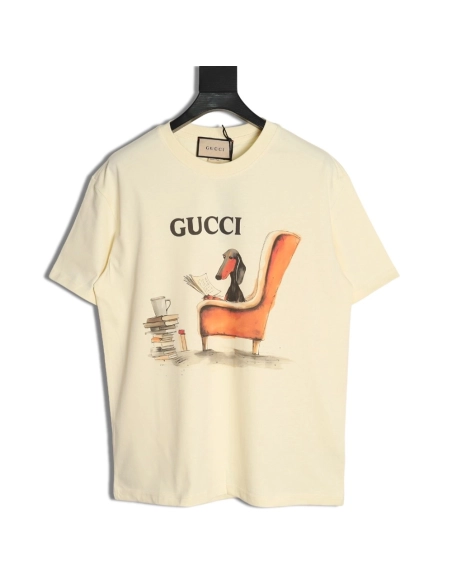 Gucci Reading Puppy High Weight Print Short Sleeve Tshirt,Gucci T Shirt,Tshirt,APPAREL