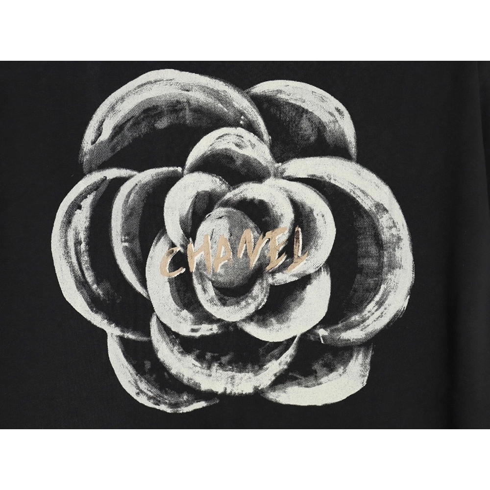 Chanel Handpainted Flower Print Short Sleeve Tshirt,Chanel T Shirt,Tshirt,APPAREL