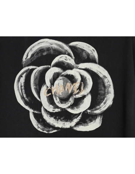 Chanel Handpainted Flower Print Short Sleeve Tshirt,Chanel T Shirt,Tshirt,APPAREL