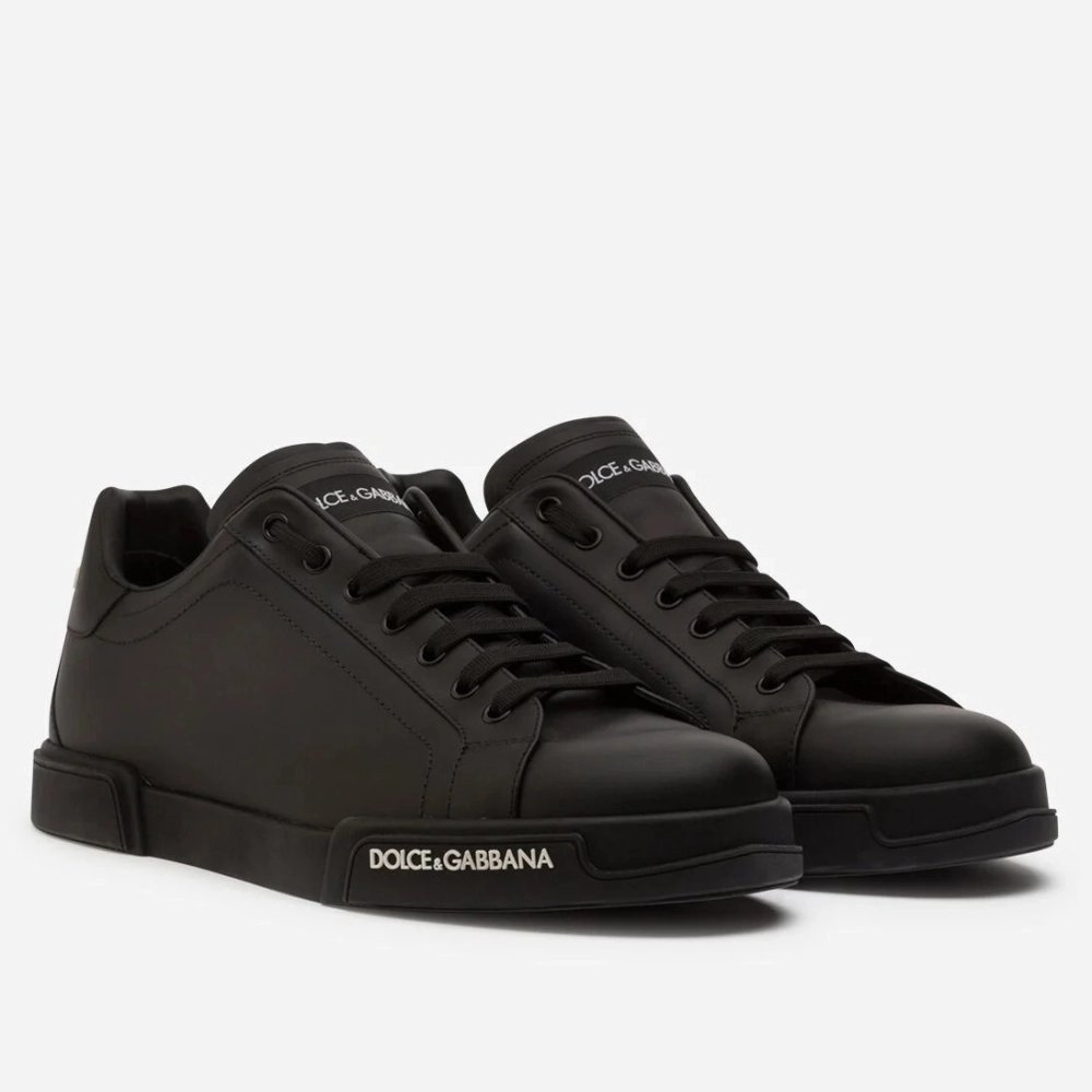 Dolce Gabbana Womens Portofino Sneakers In Black Leather