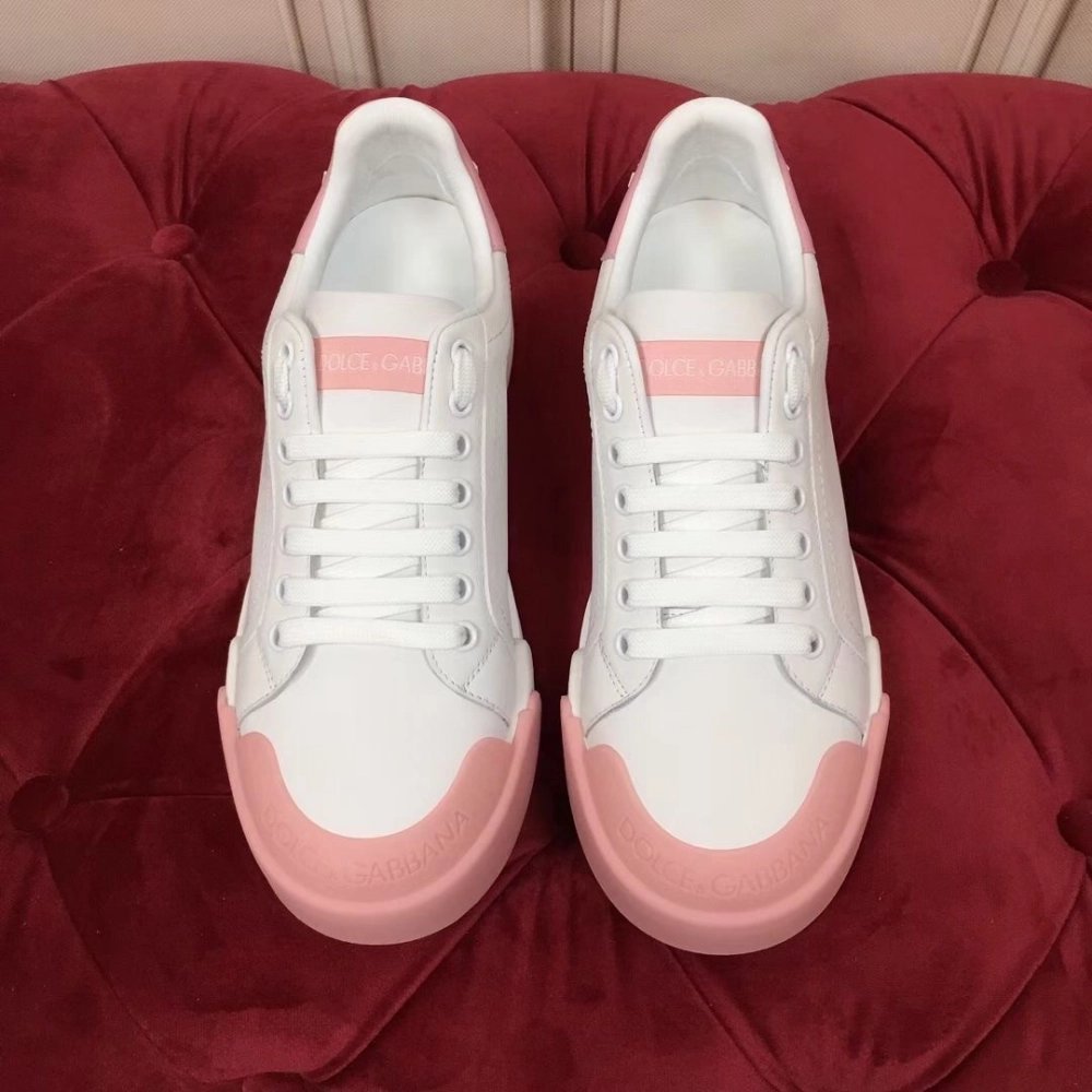 Dolce Gabbana Womens Portofino Sneakers with Pink Toe-cap