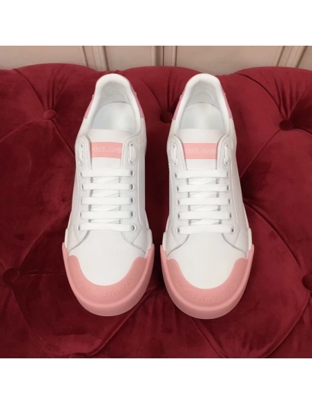 Dolce Gabbana Womens Portofino Sneakers with Pink Toe-cap