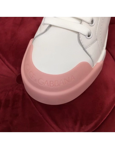 Dolce Gabbana Womens Portofino Sneakers with Pink Toe-cap