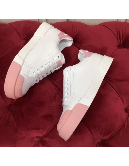Dolce Gabbana Womens Portofino Sneakers with Pink Toe-cap