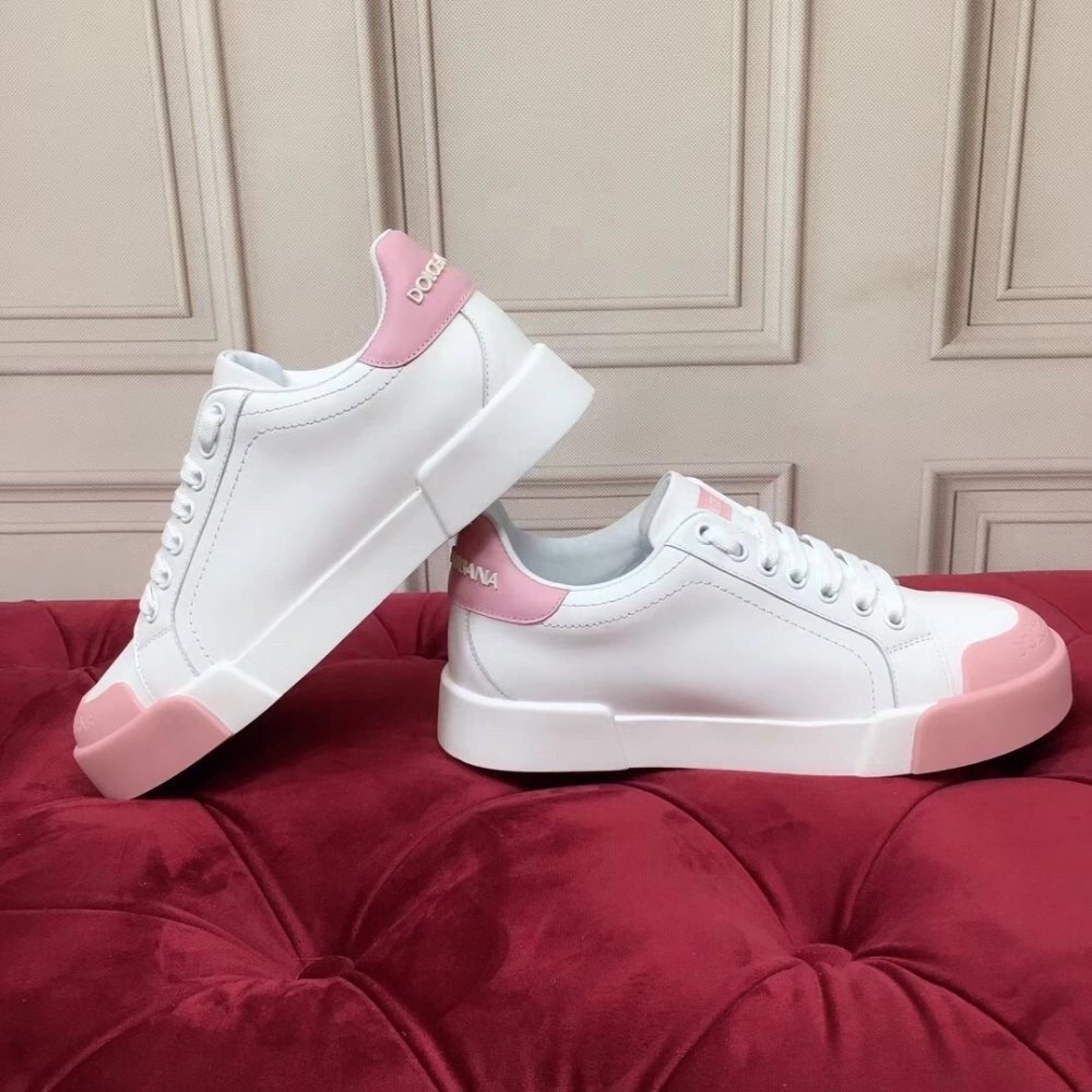 Dolce Gabbana Womens Portofino Sneakers with Pink Toe-cap