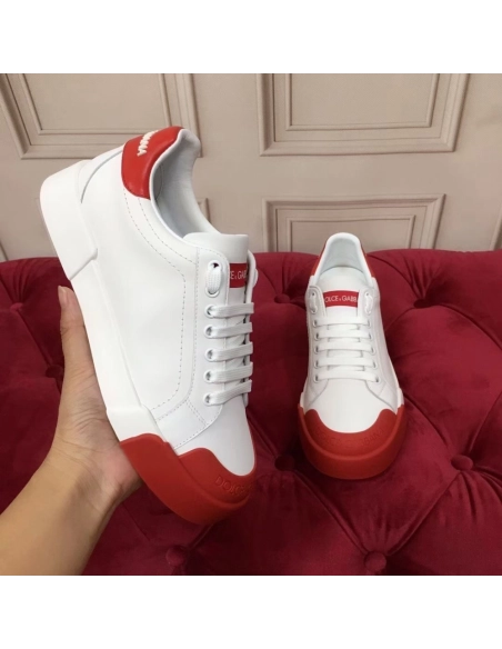 Dolce Gabbana Womens Portofino Sneakers with Red Toe-cap