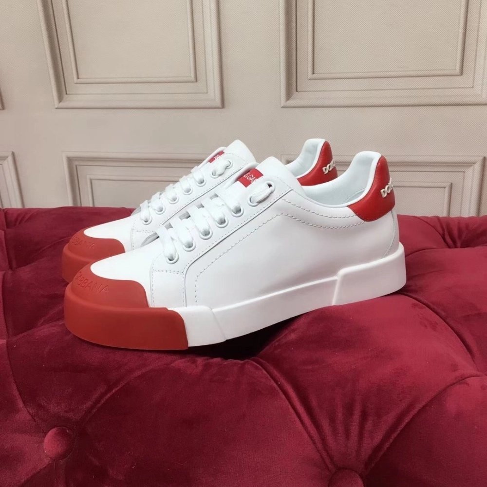 Dolce Gabbana Womens Portofino Sneakers with Red Toe-cap