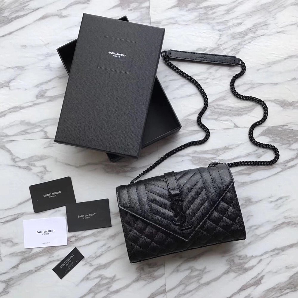 Saint Laurent Envelope Embossed Leather Bags Black 600195 21X13X6cm