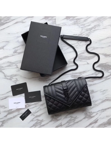 Saint Laurent Envelope Embossed Leather Bags Black 600195 21X13X6cm