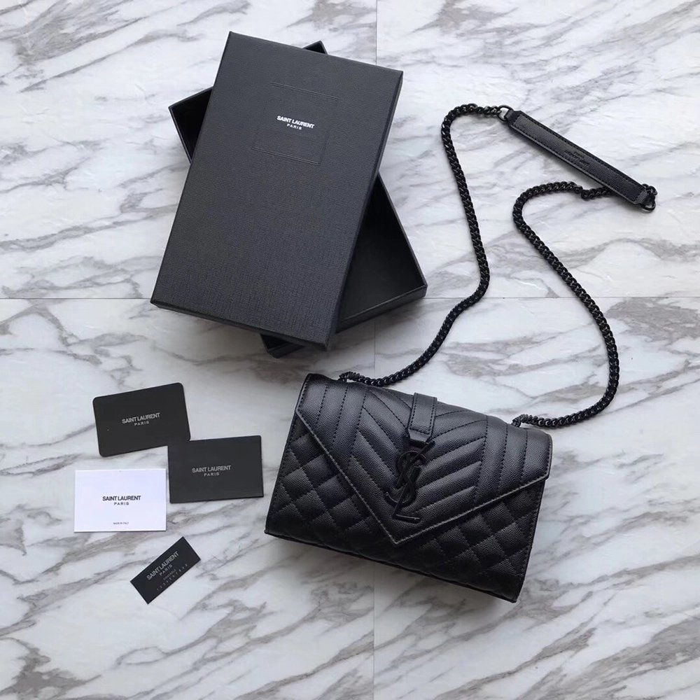 Saint Laurent Envelope Embossed Leather Bags Black 600195 21X13X6cm