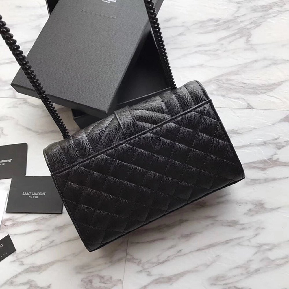 Saint Laurent Envelope Embossed Leather Bags Black 600195 21X13X6cm