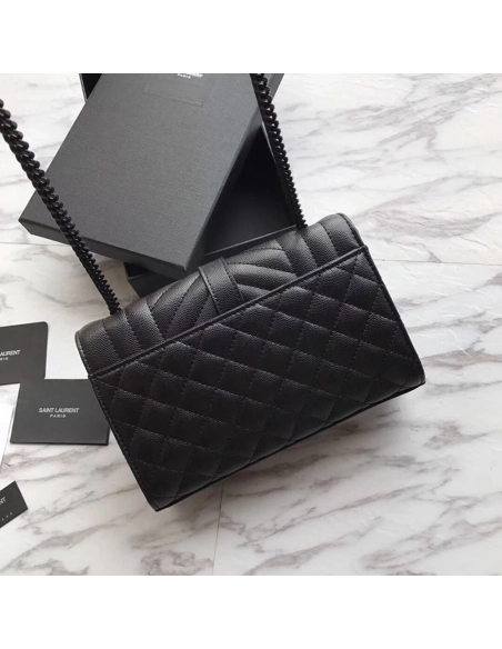 Saint Laurent Envelope Embossed Leather Bags Black 600195 21X13X6cm