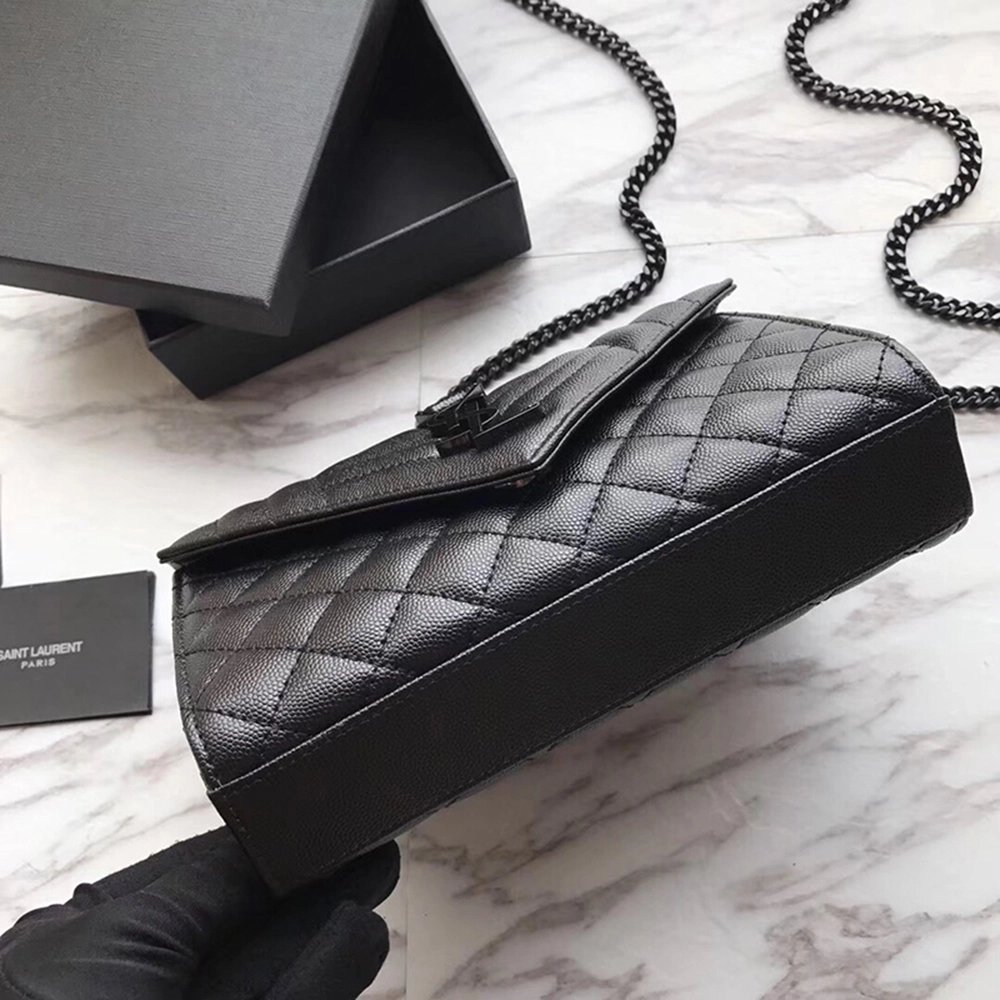 Saint Laurent Envelope Embossed Leather Bags Black 600195 21X13X6cm