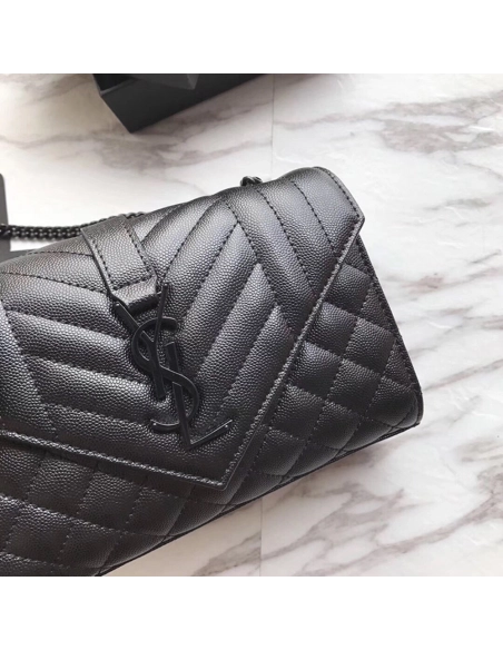 Saint Laurent Envelope Embossed Leather Bags Black 600195 21X13X6cm