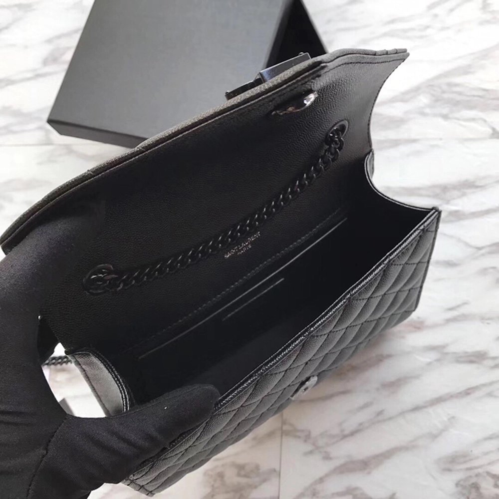 Saint Laurent Envelope Embossed Leather Bags Black 600195 21X13X6cm