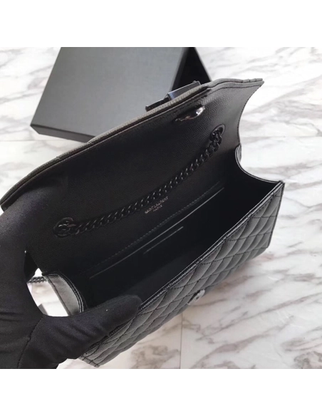 Saint Laurent Envelope Embossed Leather Bags Black 600195 21X13X6cm