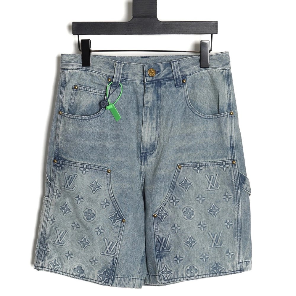 Louis Vuitton washed embossed denim shorts,Louis Vuitton