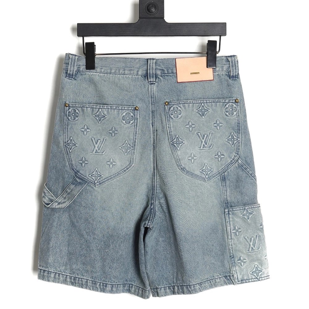 Louis Vuitton washed embossed denim shorts,Louis Vuitton