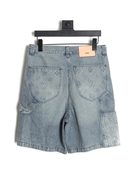 Louis Vuitton washed embossed denim shorts,Louis Vuitton