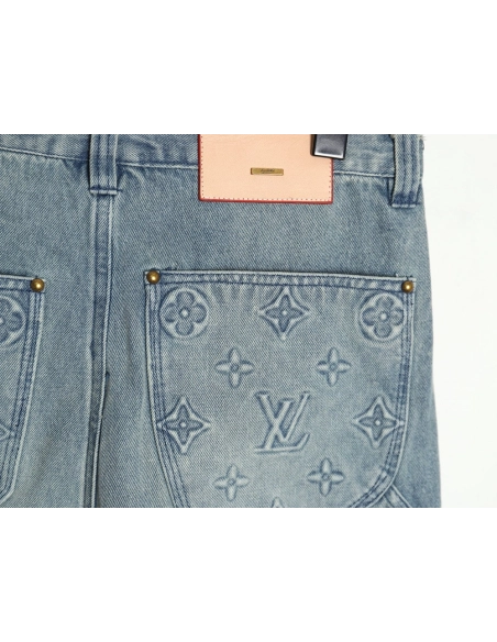 Louis Vuitton washed embossed denim shorts,Louis Vuitton