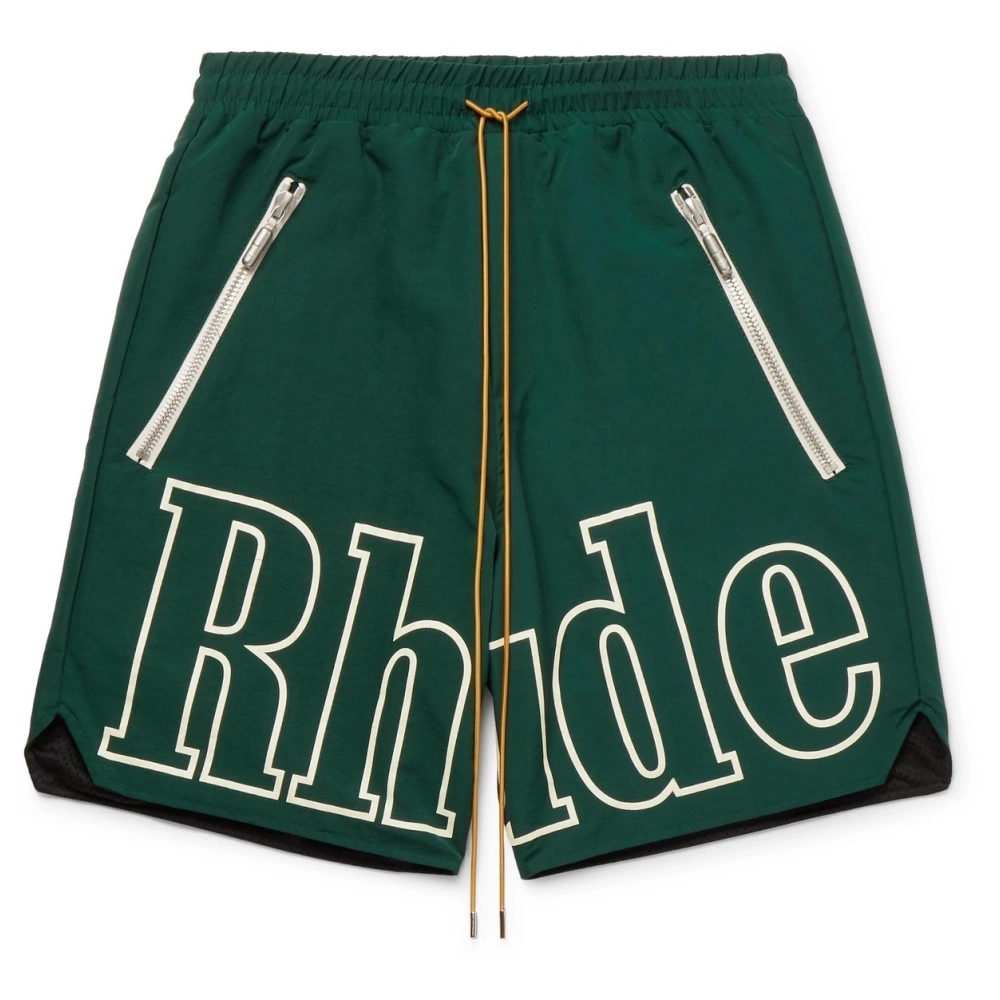 Rhude Logo Print Shell Drawstring Shorts - Green,Rhude